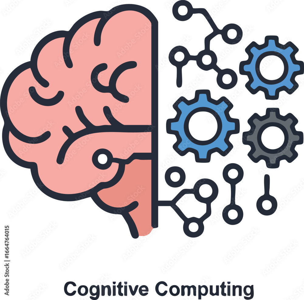 Aufkleber cognitive computing brain and gear illustration graphic symbol technology science circuit infographi