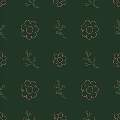 Floral seamless pattern with berries and flowers