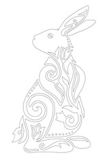Coloring book art with rabbit silhouette
