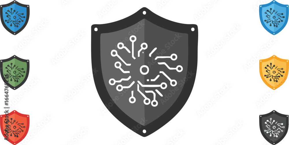Aufkleber cyber security shield icon set with circuit board design illustration connection secure