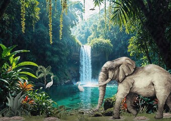 Pichwai of elephant in the water 