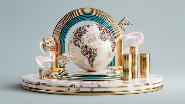 Global Financial Risk and Opportunity Depicted with Dice and Coins