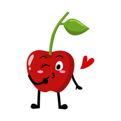 Cute Hand Drawn Flirty Cherry Blowing A Kiss