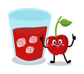 Cute Hand Drawn Cherry Posing With A Glass of Juice