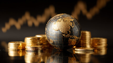 Global Finance: Globe and Gold Coins Representing International Investment