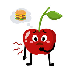 Cute Hand Drawn Hungry Cherry Want a Burger