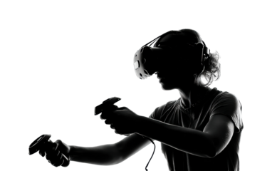 Virtual reality gaming experience home silhouette interactive immersive isolated on transparent background, png