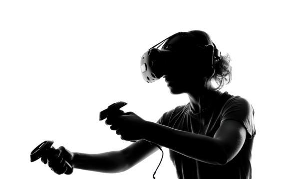 Virtual reality gaming experience home silhouette interactive immersive isolated on transparent background, png