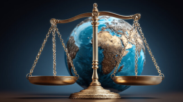 Human Rights Day – scales of justice with globe background