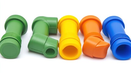 Colorful Plastic Pipes in a Row, Isolated on White Background in Studio Lighting Demonstrating