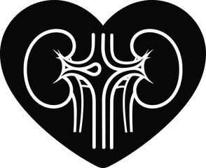 Heart shaped kidney anatomy symbol for renal health and medical science vector