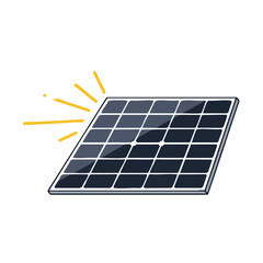 A solar panel with sun rays shining on it against a black background in a cartoon illustration