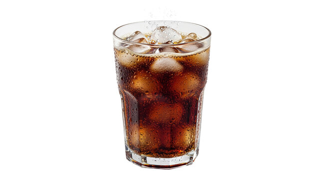 Ein Glas kalte Cola mit Eisw&uuml;rfeln, transparenter Hintergrund, PNG
