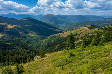 Fototapeta premium Summer landscape of the Accursed Mountains near the Cakor Pass, Prokletije Mountains, Montenegro.