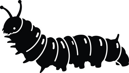 Black silhouette caterpillar insect side view graphic design element vector