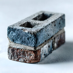 Two weathered bricks stacked on a white background.