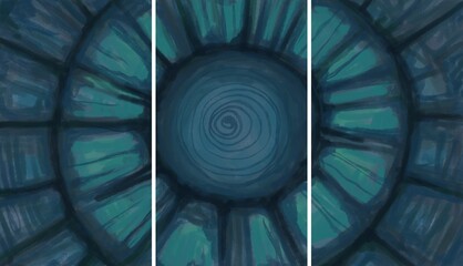 Triptych. The picture is painted by hand on a tablet.