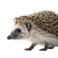 Obraz premium A curious hedgehog with sharp spines and alert eyes is captured in a detailed studio shot, isolated on a plain transparent background