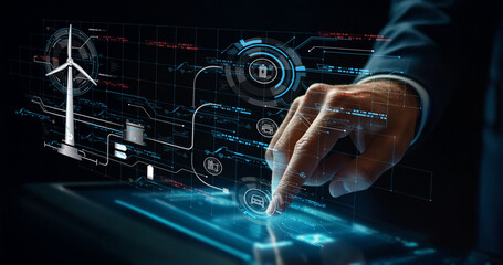 Futuristic Hand Interaction with Digital Interface for Renewable Energy Management and Data Visualization Technology