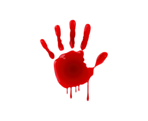 Red paint handprint artistic expression and symbolism on transparent background, PNG