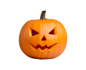 Spooky carved halloween jack-o'-lantern with triangle eyes and zigzag mouth on transparent background, PNG