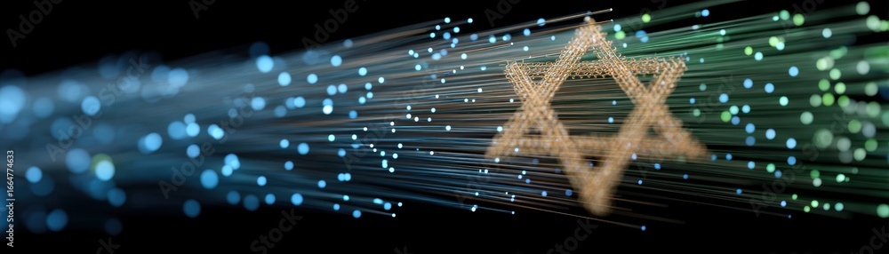 Poster ai-enhanced image of the star of david woven with digital data streams, blending cultural symbolism 