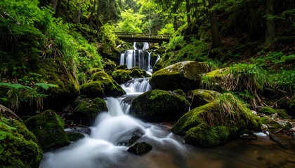 Lush forest stream cascading over rocks