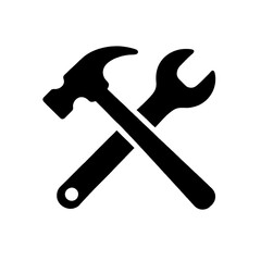 Black Hammer and Wrench Icon &ndash; Repair and Maintenance Tools Symbol