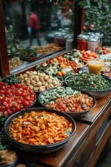 Obraz premium Thai street food market with pad thai, green curry, and fresh fruit juice