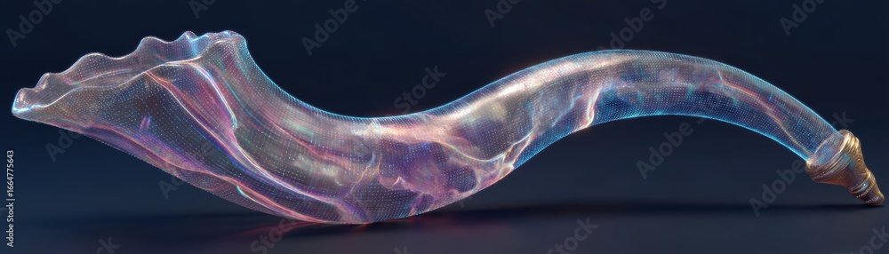 Aufkleber glowing holographic shofar with ai waveforms emits a captivating visual effect, blending technology 