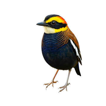Beautiful colorful bird on white background.