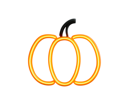Glowing neon pumpkin outline on transparent background, PNG