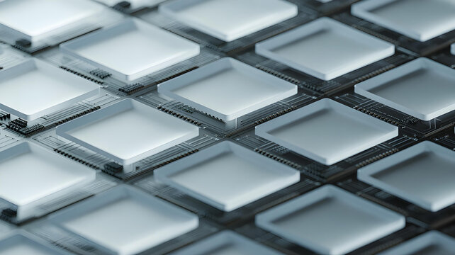 A glassmorphism style background with frosted glass panels over a softly blurred image of a circuit board.