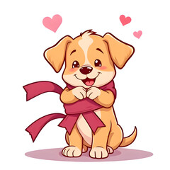 Fototapeta premium Cartoon Ribbon Hugging Puppy
