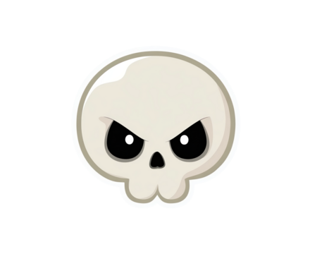 Cartoon skull with angry expression and bold black eyes on transparent background, PNG