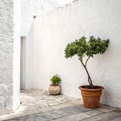 Background with white walls and plant