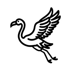 Black and white illustration of a flamingo in flight – stock vector icon in line style