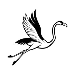 Black and white illustration of a flamingo in flight – stock vector icon in line style