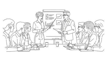 Obraz premium Line art showing professional business team meeting success