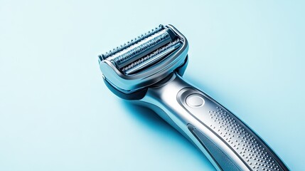 Obraz premium Shaver with metallic blades isolated on light background, studio shot for grooming and men's personal care concept