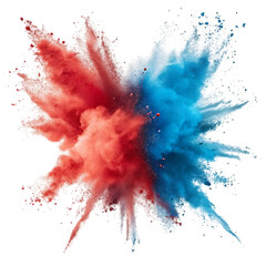 bright blue red paint color powder festival explosion burst isolated white background. industrial print concept background	