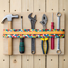 collection of tools with ribbon banner