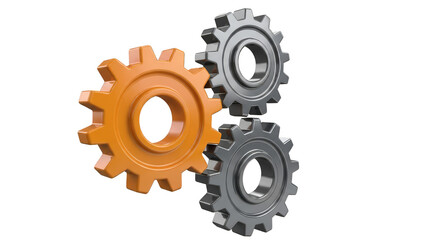 Interlocking gears against a glitchy background