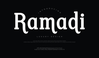 Ramadi Luxury beauty font alphabet logo. Typography beautiful fashion elegant classic letters serif italic fonts wedding vintage retro logos. vector illustration
