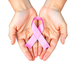 Two Hands Holding Pink Ribbon