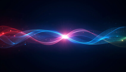 Abstract swirling energy waves of red and blue light with a bright central glow on a dark background