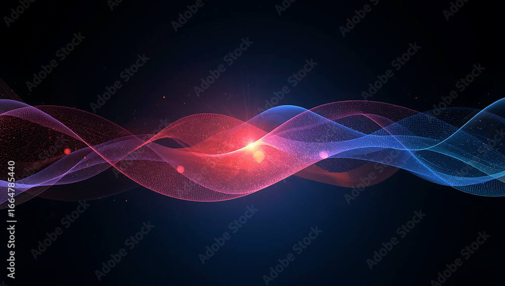 Poster abstract glowing wave of interconnected particles and light in a dark digital network representing s