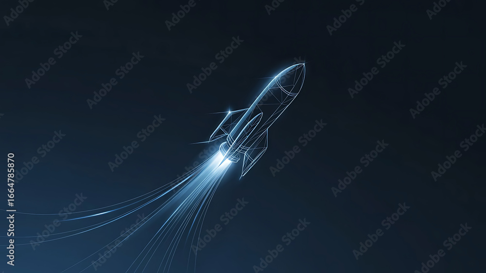 Poster abstract glowing blue light trails swirling and expanding in the darkness creating a dynamic and ene