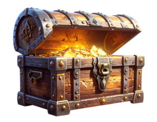 Open treasure chest filled with golden coins and jewels