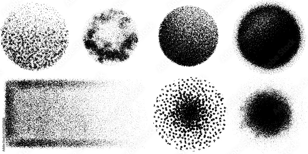 Poster stippling dotwork illustration set featuring circular and gradation patterns for artistic design
